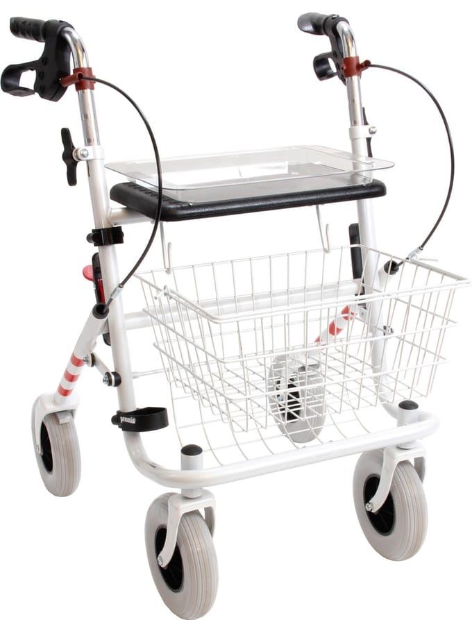 Premis Provo Rollator Wit met Rode Biezen – 2e Generatie, Veilig & Comfortabel voor Slechtzienden