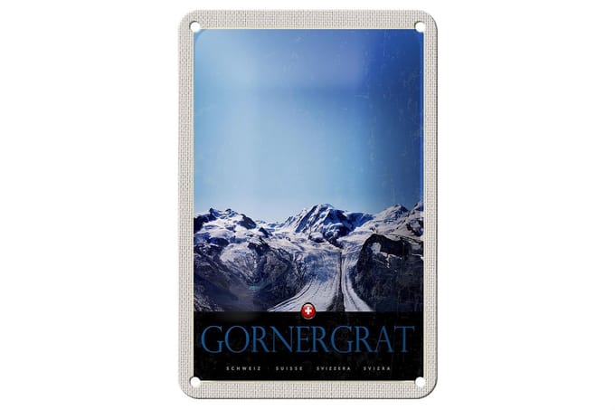 Blechschild Reise 12x18cm Gornergrat Schweiz Gebirge Winterzeit Schild