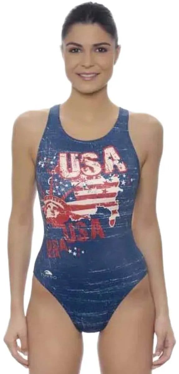 Turbo Usa Vintage Map 2013 Zwemkleding Blauw M Vrouw