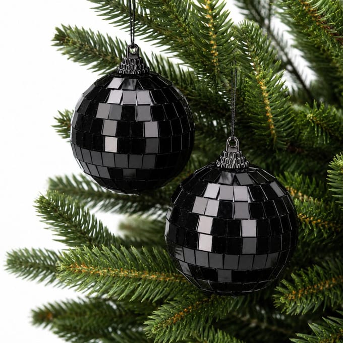 Christmas Decorations Disco kerstbal - 2x - zwart - 6 cm - kunststof en glas - discobol - spiegel - discobal - kerstversiering