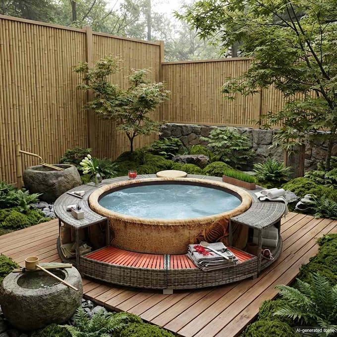 vidaXL - Hottub-ombouw - poly - rattan - grijs