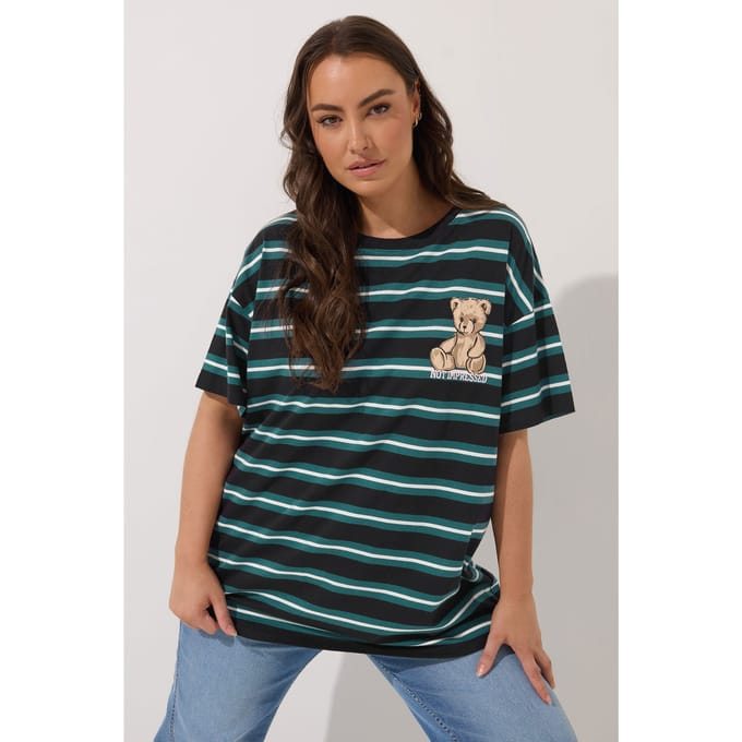 Yours Groen Gestreept Teddy Print Tshirt Size 42