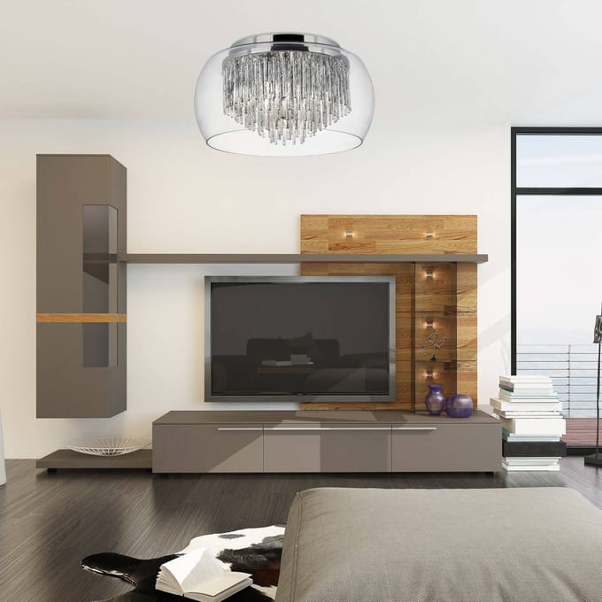 Searchlight Glas-plafondlamp Curva met alu-spiralen