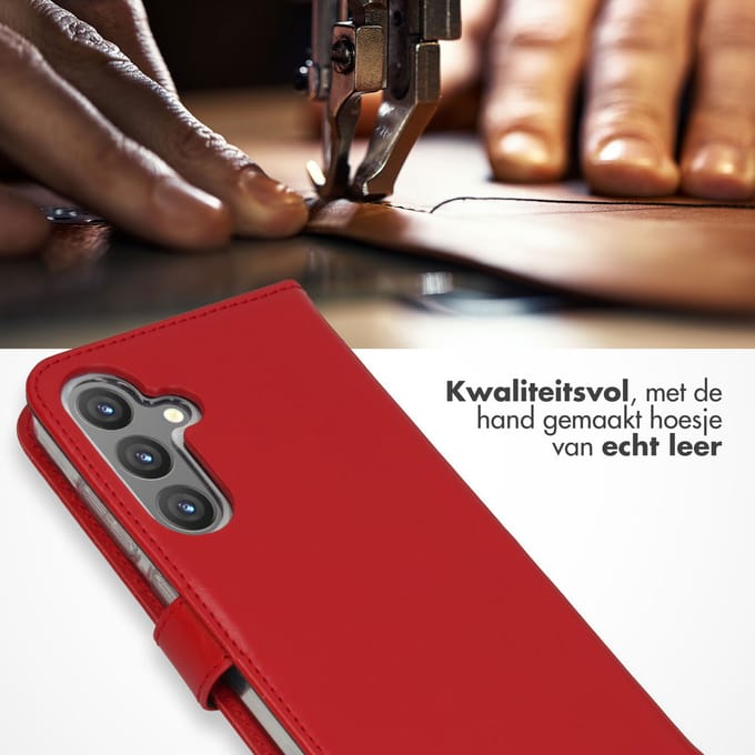 Selencia Hoesje - Geschikt voor Samsung Galaxy S24 Plus - Echt Lederen Bookcase - Rood