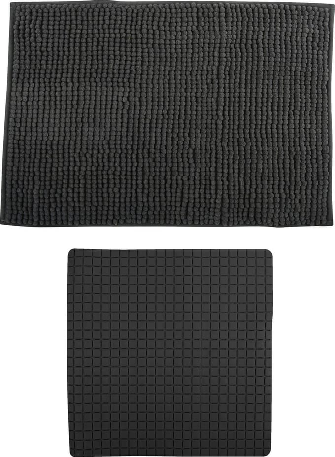 MSV Douche anti-slip mat en droogloop mat - Sevilla badkamer set - rubber/microvezel - donkergrijs
