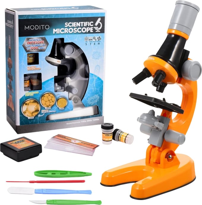 Modito Microscoop Voor Kinderen - Microscoop Junior - Educatief Speelgoed - LED Verlichting - Kinder Speelgoed - Oranje