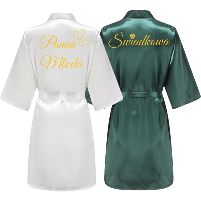Wedding Moments - Bruidsbadjas & Getuige Set - 2 stuks - Kimono - Satin Look - Bruid & Getuige
