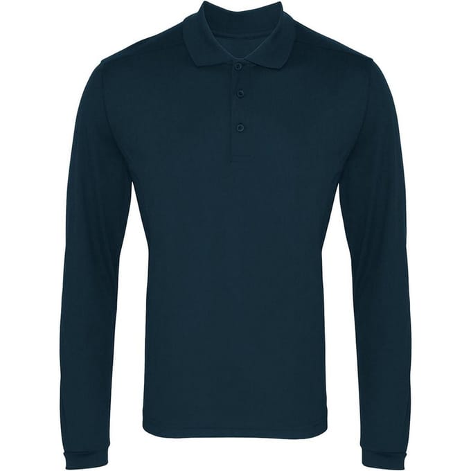 Premier Heren Coolchecker Pique Poloshirt met lange mouwen (Marine)