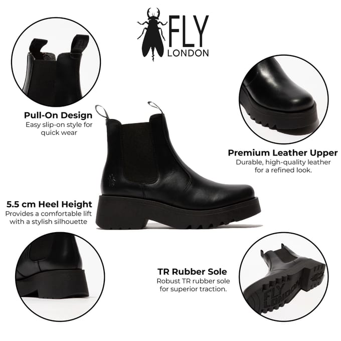 Fly London Dames MEDI789 Zwarte Chelsea Boots