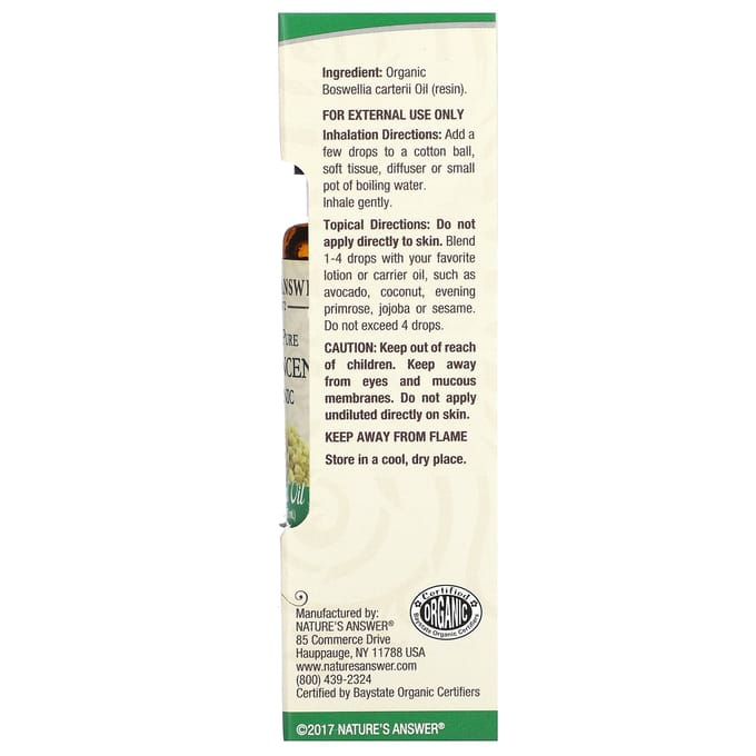 Nature'S Answer, 100% Pure Organic Essential Oil, Frankincense, 15 Ml (0.5 Fl Oz)