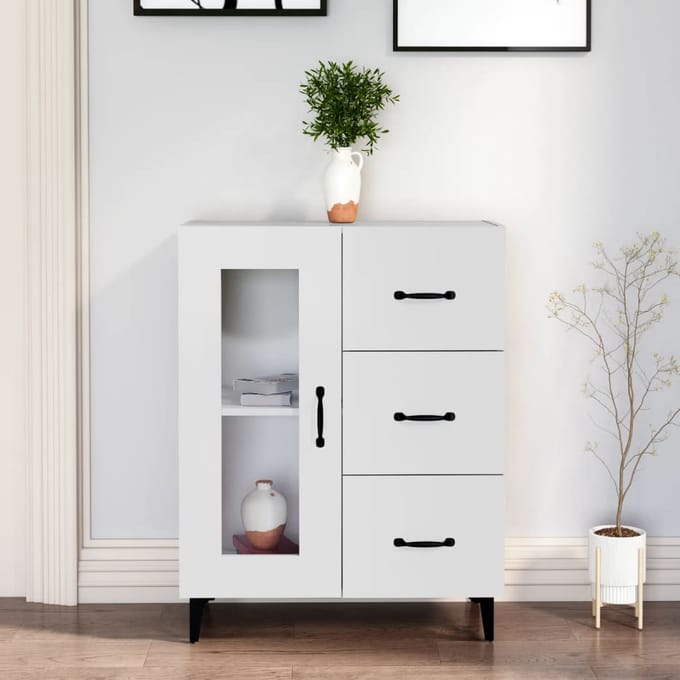 vidaXL - Dressoir - 69,5x34x90 - cm - bewerkt - hout - wit