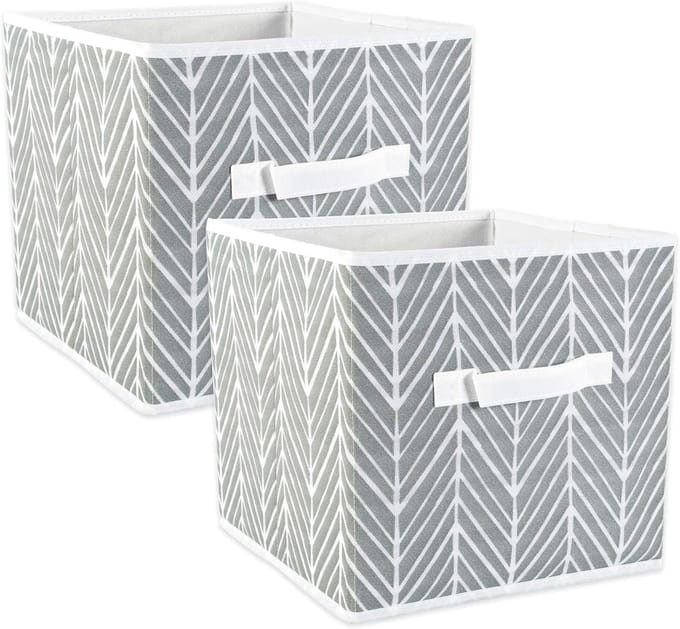 Stoffen opbergbakken - Opbergcontainers set - Thuis organiseren - Stevige constructie - Set van 2 - Visgraat grijs