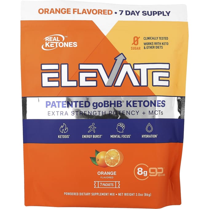 Real Ketones Elevate, Orange, Paquet de 7, 12,3 g (0,43 once) Chaque