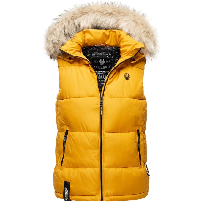 Marikoo dames gewatteerd vest – Eisflöckchen met capuchon & imitatiebontkraag