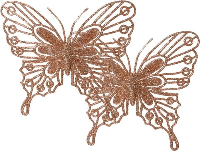 Decoris decoratie vlinders op clip - 2x - lichtroze - 13 cm
