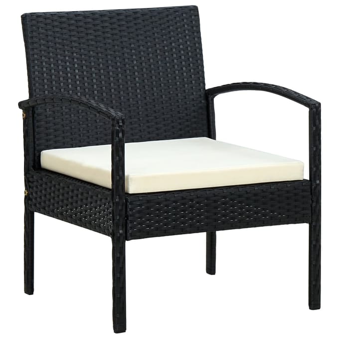 vidaXL - Tuinstoel - met - kussen - poly - rattan - zwart