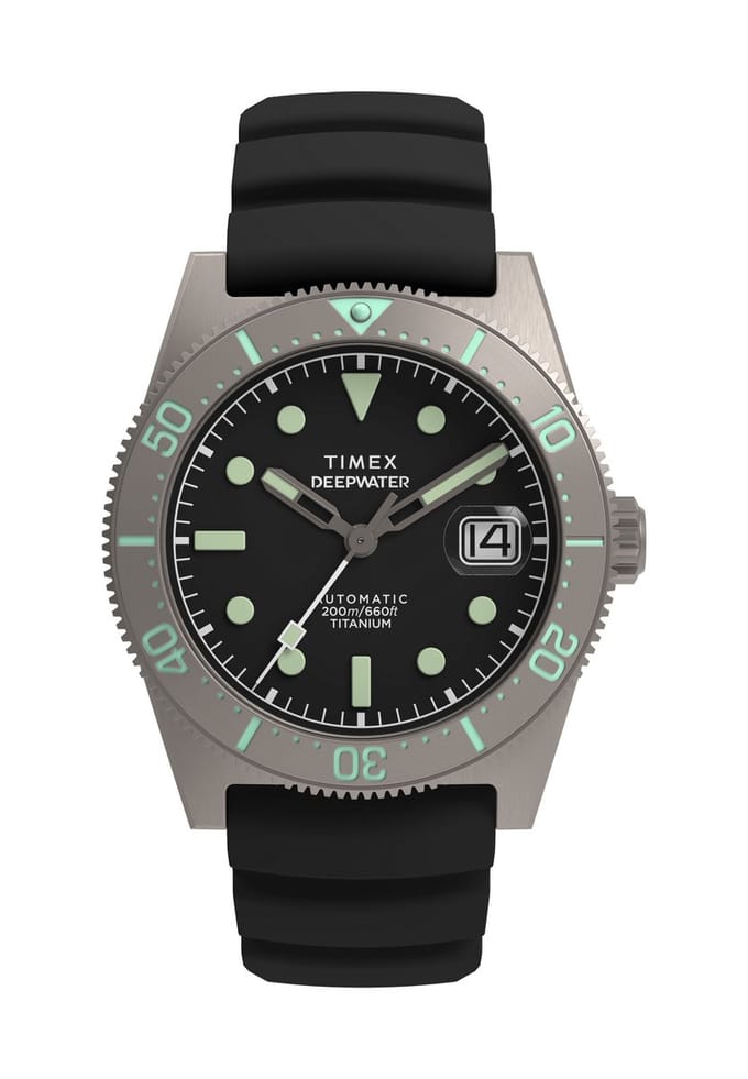 Timex Deepwater Reef 200 Titanium Automatic Automatic Wind Zwart Case: 100% Titanium | Armband: 100% Synthetic Rubber 41 mm TW2W73800AJ