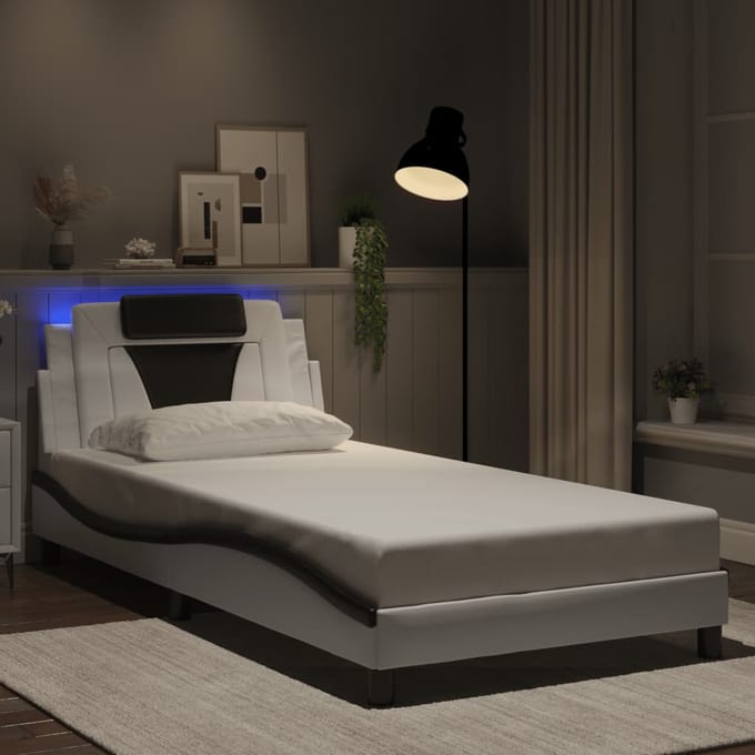 vidaXL - Bedframe - "Viana" - met - LED - zonder - matras - wit - en - zwart - 100x200 - cm
