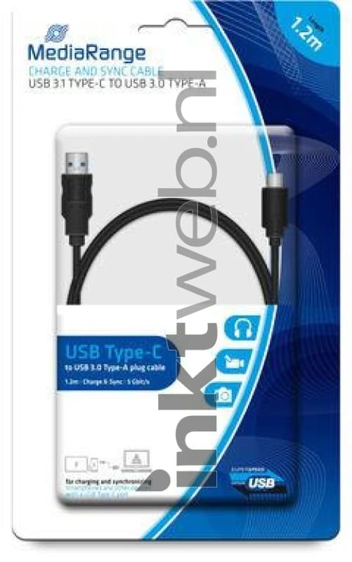 MediaRange Charge and sync cable, USB 3.1 Type-C to USB 3.0 Type-A, 1.2m, black