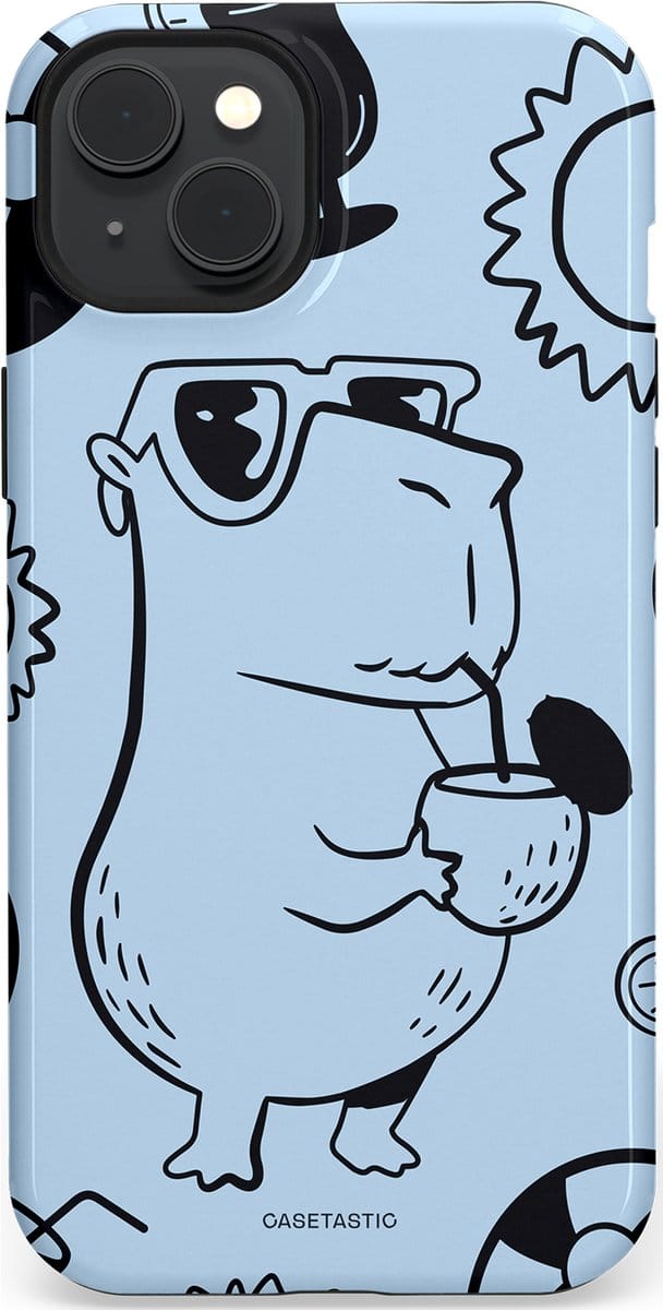 Casetastic hoesje geschikt voor Apple iPhone 15 Plus - MagSafe - Dubbellaagse bescherming - Capibara cocktail - Fashion Case - Lichtgrijs Zwart Lichtblauw
