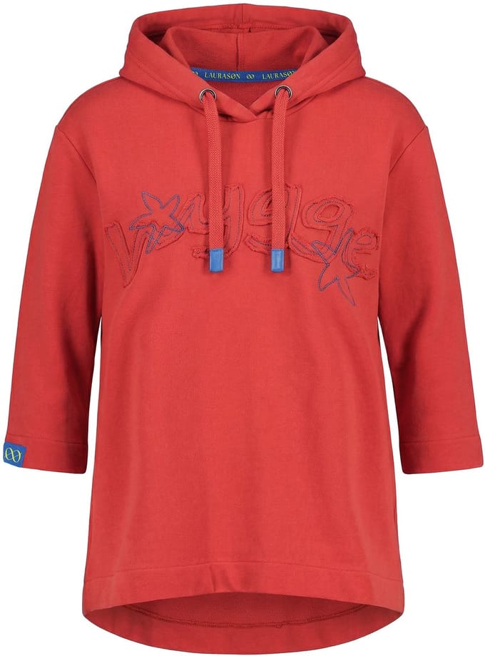Laurasøn - Dames - Sweatshirt capuchon 3/4 mouwen - Baksteenrood - Maat 44+