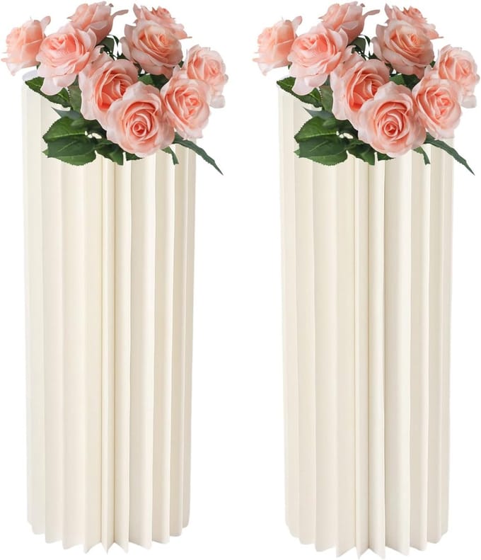 Decoratieve zuilen - Bloemenstandaards - Feestdecoratie - Honingraatstructuur - 80 cm hoog - Melkwit