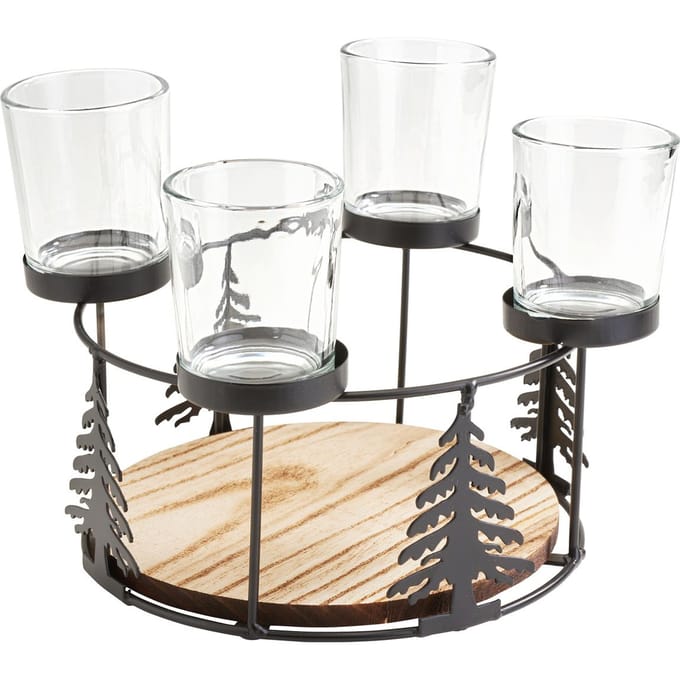 Houten metalen adventskrans met boomsilhouet
