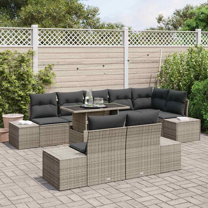 vidaXL - Tuinbank - Set - 9 - st - Grijs - poly - rattan