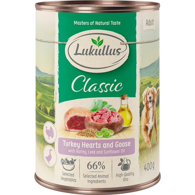 24x400g Combinatie VI: Kalkoenhartjes & Gans Lukullus Hondenvoer