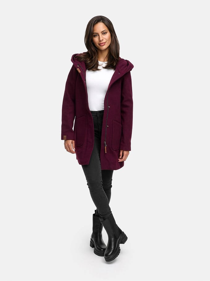 Marikoo dames wintermantel met capuchon en getailleerd model