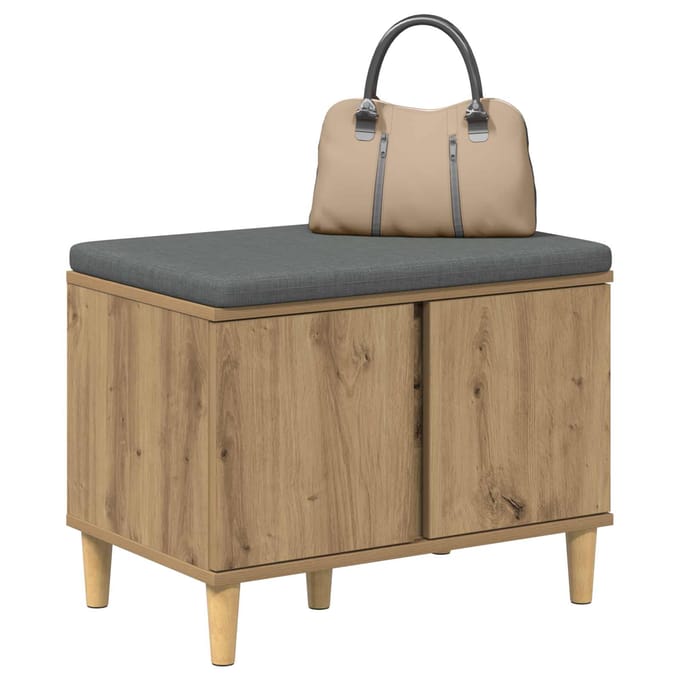 vidaXL - Hallenbank - Artisan - Eik - 60 - x - 38 - x - 46 - cm - Geengineerd - Hout - en - Stof