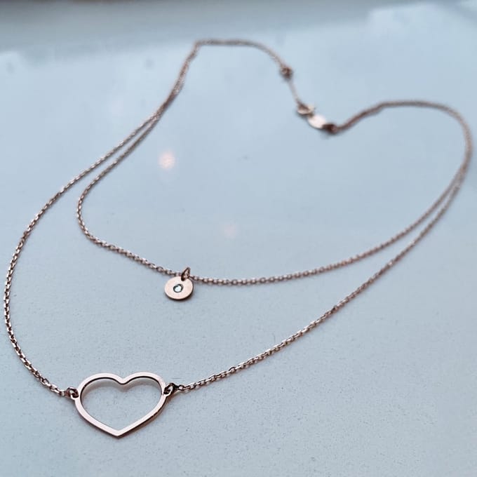 Layer ketting | collier | hart | zirkonia | AG925 | Rosekleurig