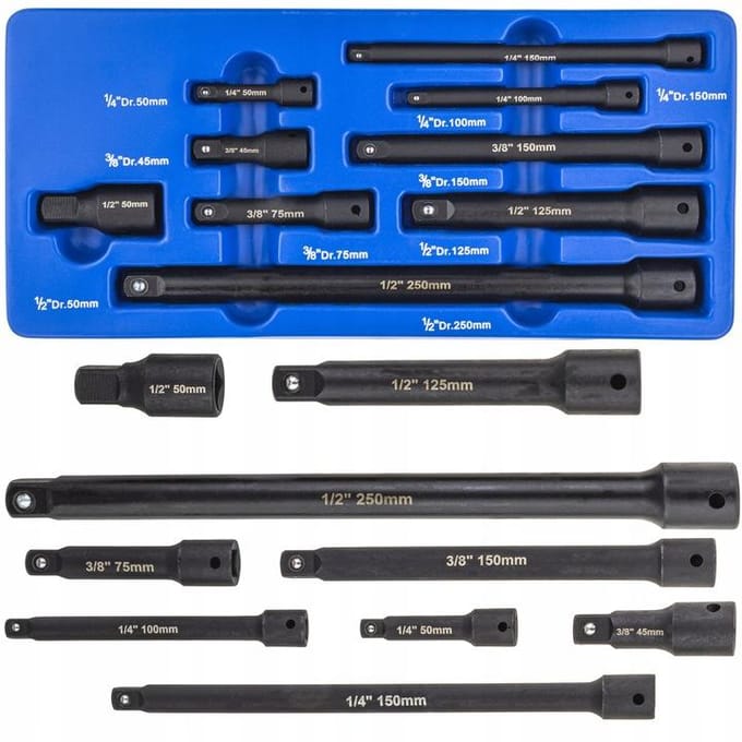 9-delige Slagdoppen Verlengstuk Set 1/4, 3/8, 1/2 Inch