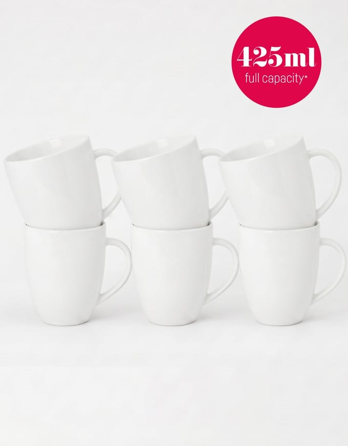 vtwonen - Basic - Set van 6 - Mokken met Oor - Wit - Porselein - 425ml
