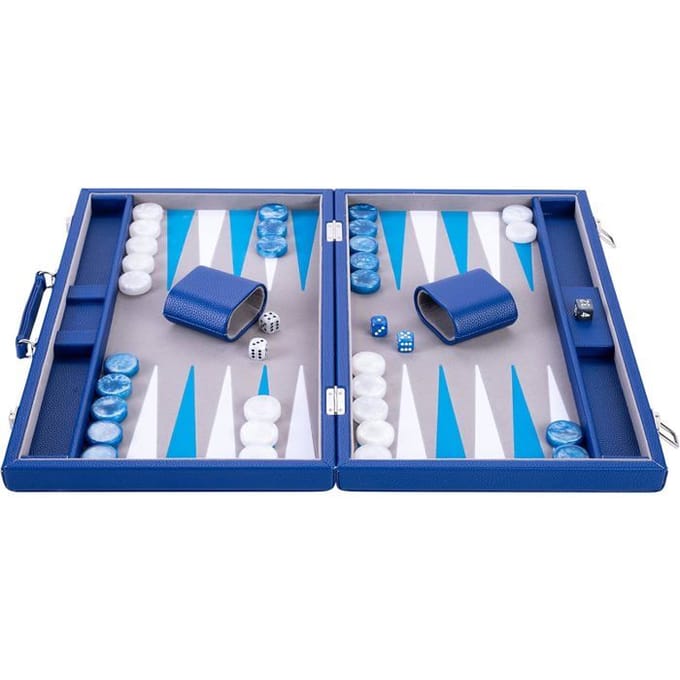 Backgammon 18  de Luxe - ENGELHART - ingelegd vilt - dobbelstenen en schijven parelmoer
