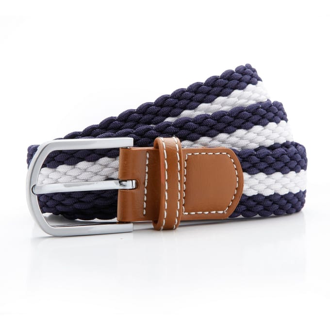 Asquith & Fox Heren Twee Kleuren Streepjes Vlechtriem (Marine / Wit)