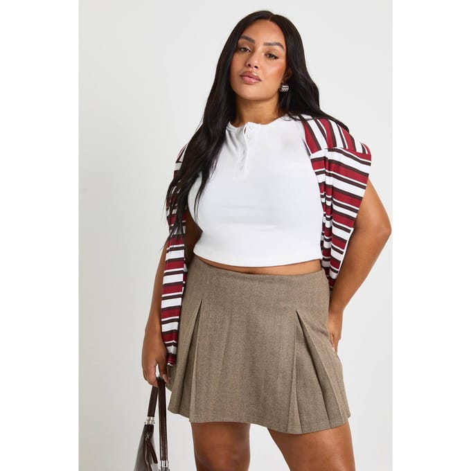 boohoo Dames Plus Geborstelde Visgraat Skort | Light Brown | Maat: 16
