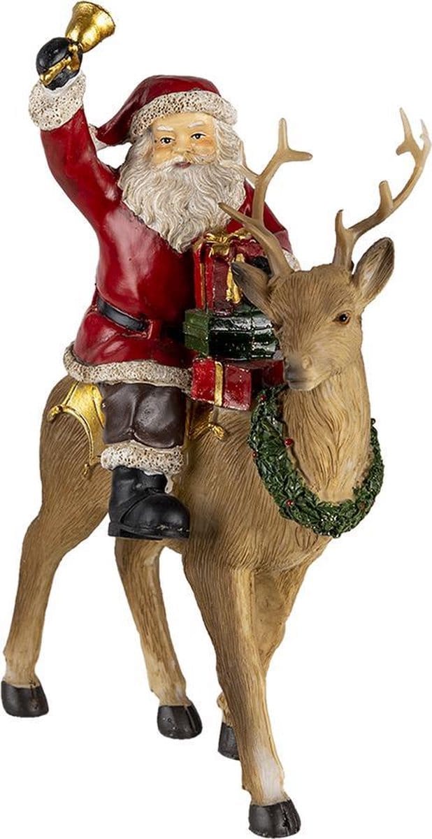 Clayre & Eef Beeld Kerstman 16x9x22 cm Rood Polyresin Kerstdecoratie