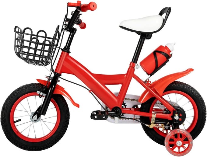 12 Inch Loopfiets voor Peuters (2-4 Jaar) met Zijwieltjes, Mand, Stuur en Bel