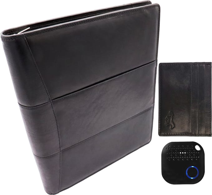 Business set: Leren Schrijfmap A4 met Pasjseshouder & Anti-lost Keyfinder - 3 stuks