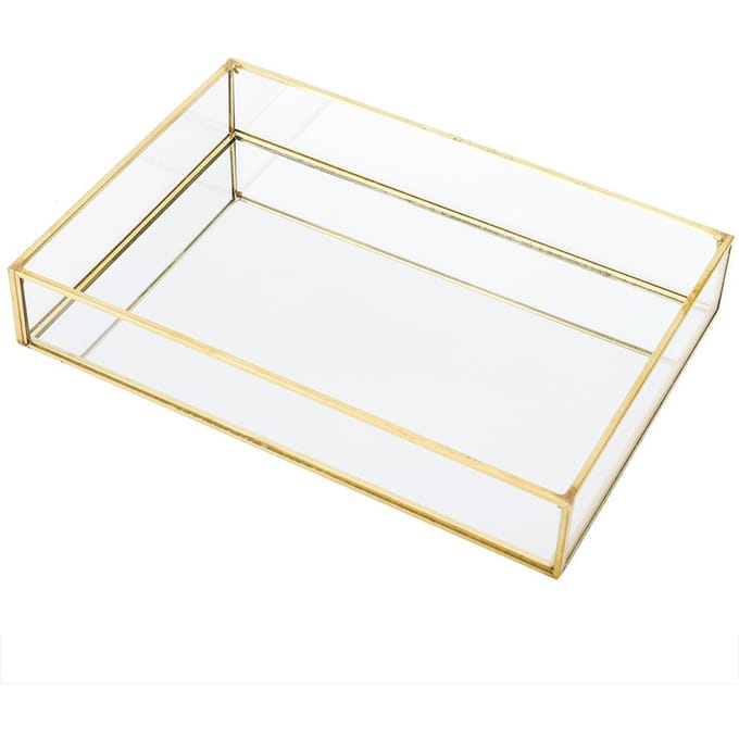 Vintage Metalen Glas Opbergdoos Gouden Dienblad Sieraden Cosmetica Displaydozen Large rectangular size