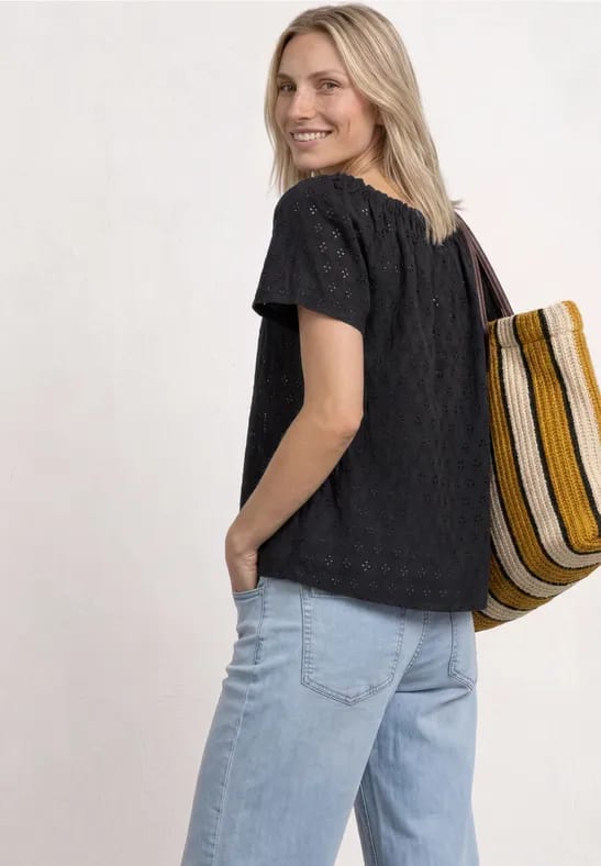 Carmen Bluse mit Shiffley-Muster