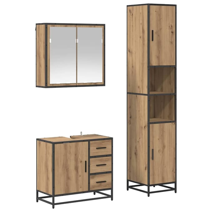 vidaXL - Badkamermeubel - Set - 3 - st - Artisan - Eiken - Bewerkt - hout