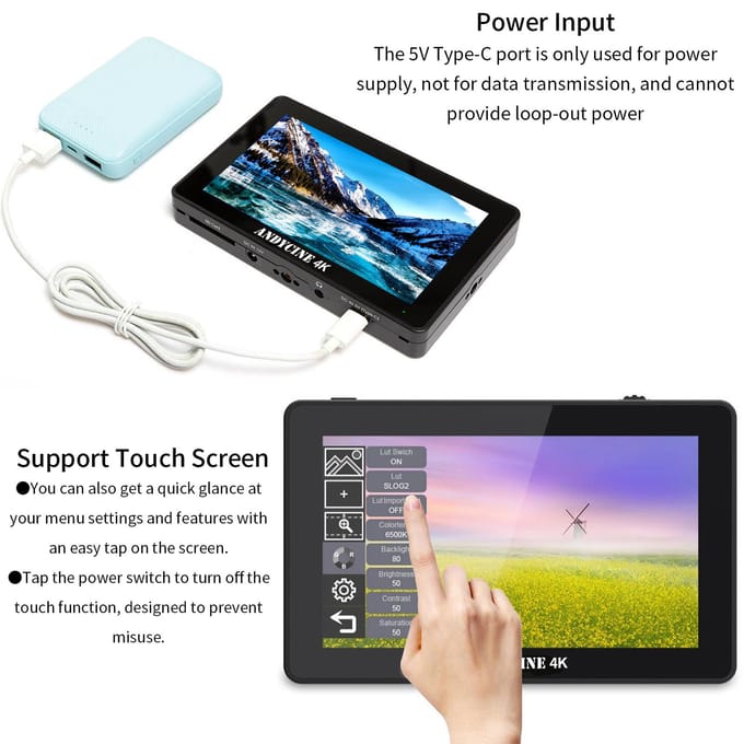 ANDYCINE A6 Plus 5.5 Inch DSLR Camera Veldmonitor Touchbediening Regisseur Videomonitor 3D Lut zwart