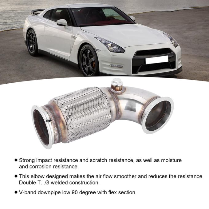 3in Stalen V-band naar V-band Downpipe Laag 90 graden met w Flex Balg O2 Aansluitingen Plug gray