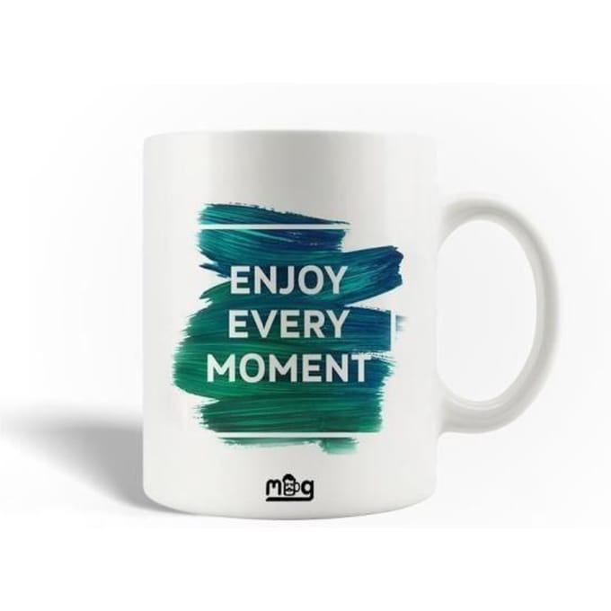 Mug en Céramique - MANIACASE - Citation Enjoy Every Moment - 30cl - Compatible Lave-Vaisselle - Blanc