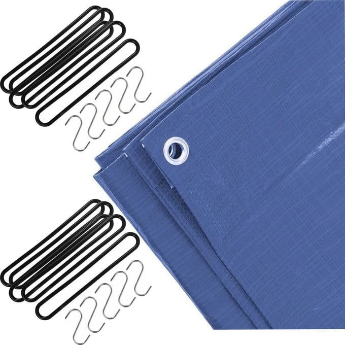 Benson - Afdekzeil blauw 2 x 3 meter met 10x spanrubbers en S-haken