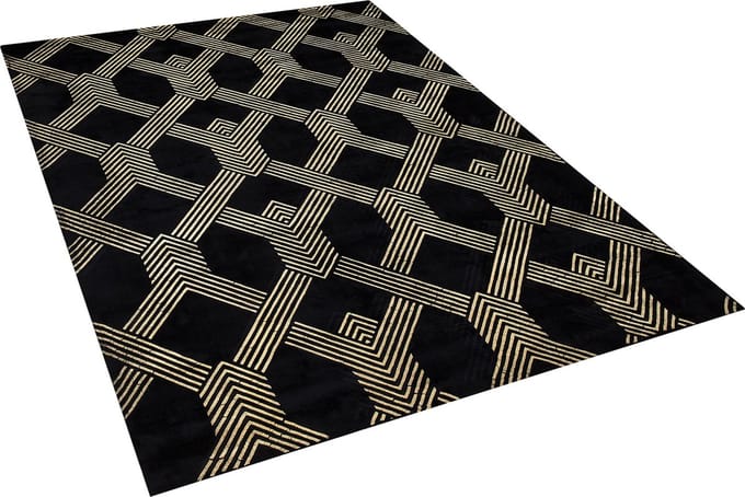 VEKSE - Vloerkleed - Zwart/Goud - 140 x 200 cm - Viscose