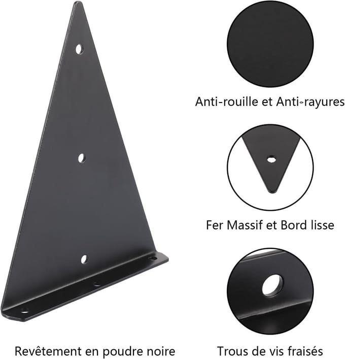 4-delige Driehoekige Plankdrager Zwart 170x130mm | Onzichtbare Planksteunen, Stevige Plankdragers, Discrete Plankbeugels