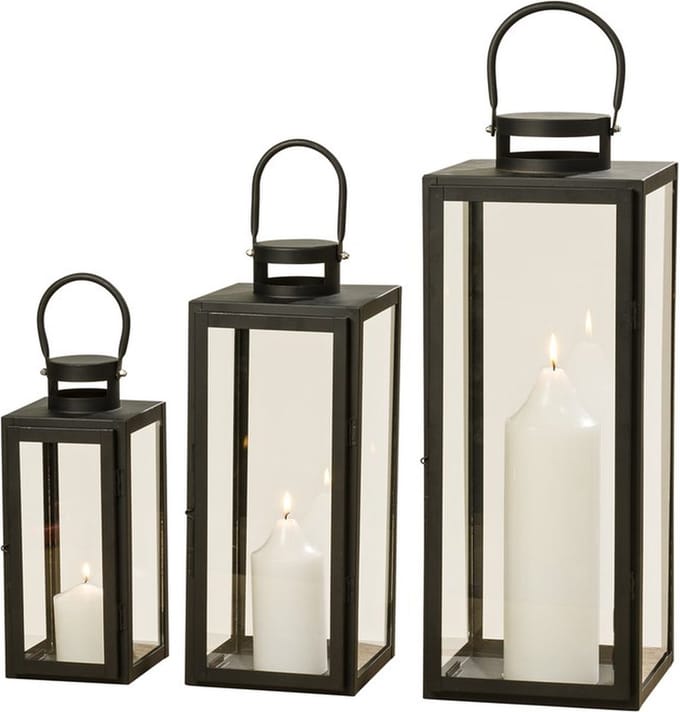 Windlicht set van 3 , zwart metaal lantaarn